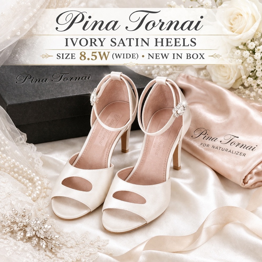 Pina Tornai Ivory Satin Bridal Heels Size 8.5 W New In Box